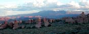 Hoodoos and Snow Peaked Mountains- Arches